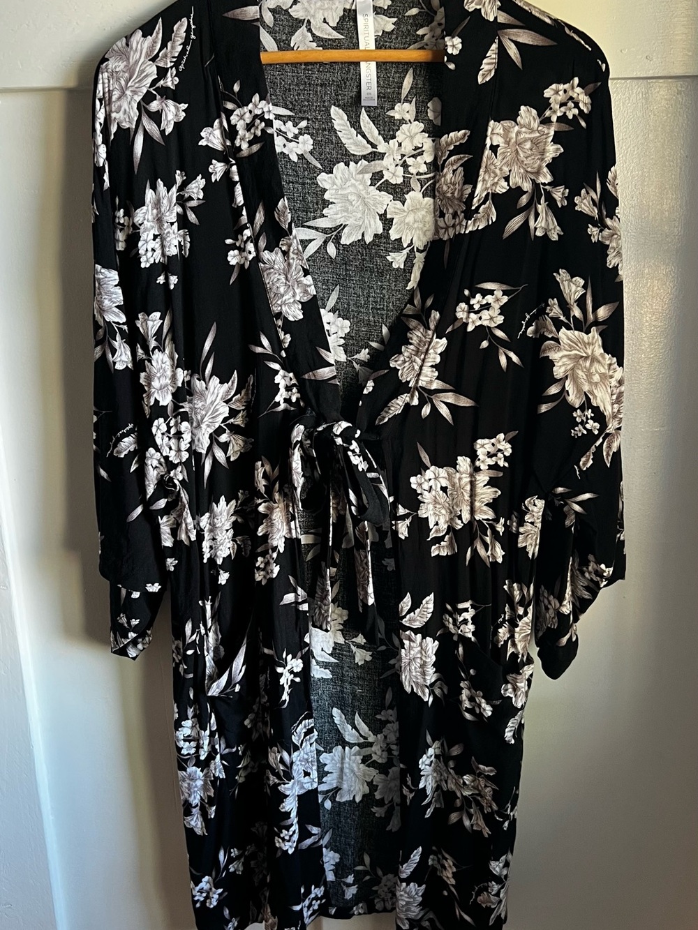 Spiritual Gangster Black Maya Kimono with White Floral Print